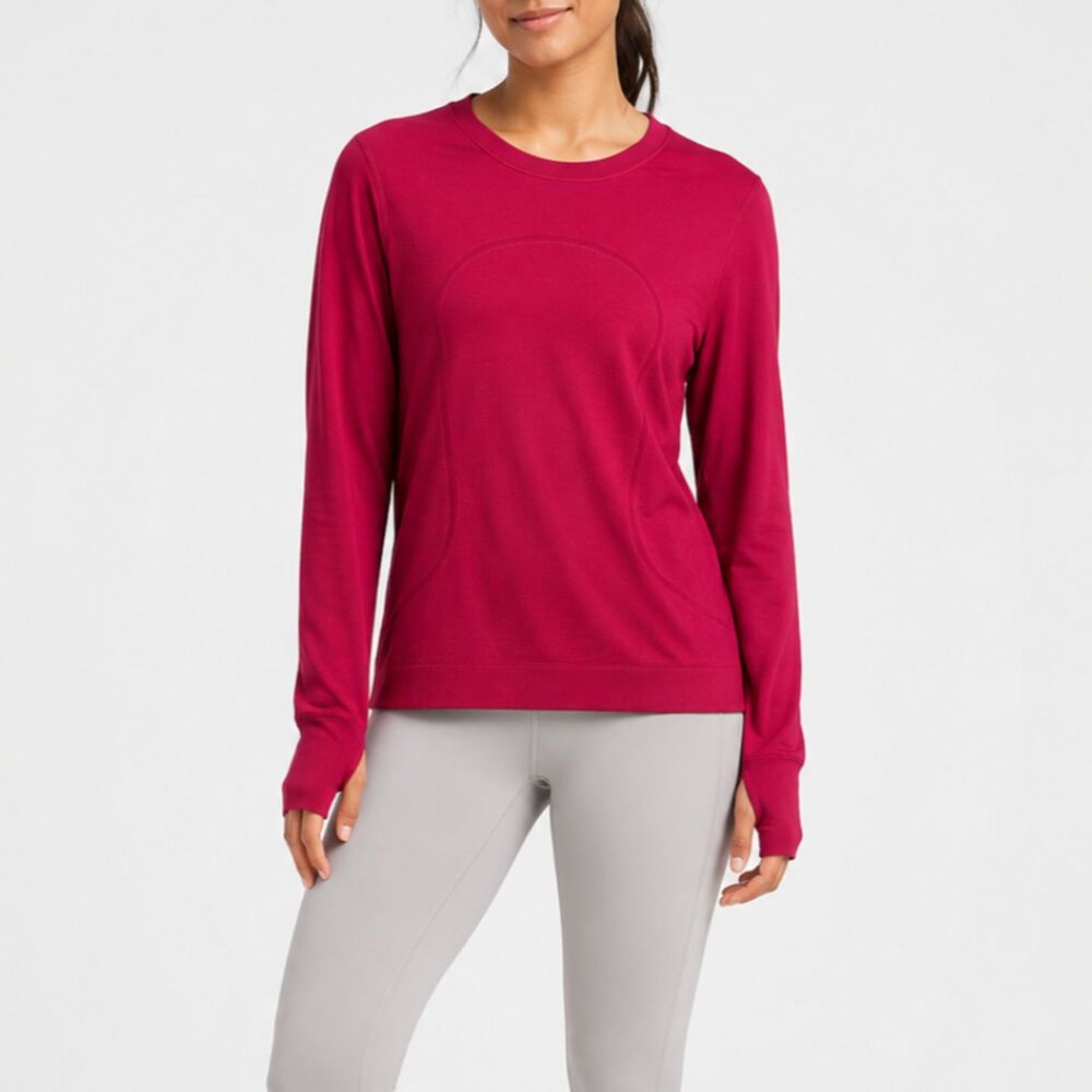 Women Lululemon Swiftly Relaxed Long-Sleeve Shirt Magenta Red Running Athletic